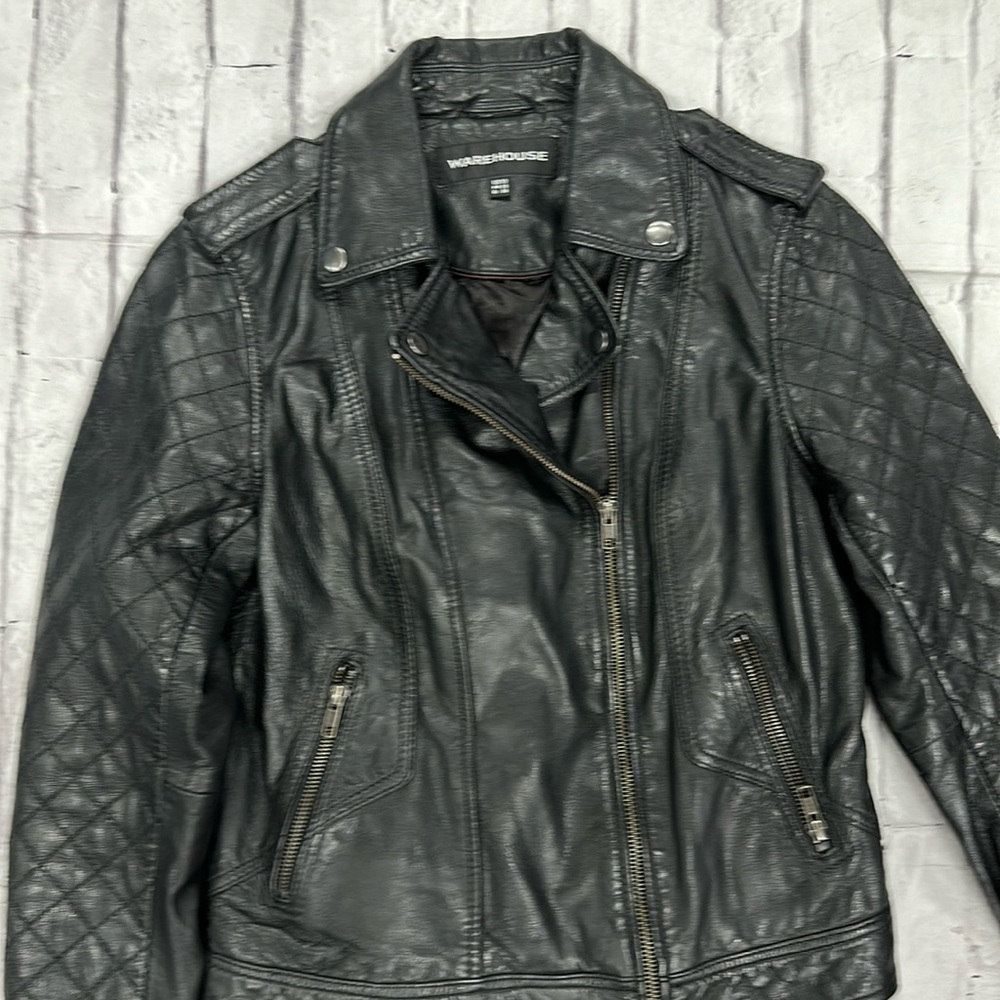 Warehouse black genuine leather Moto style jacket, size small